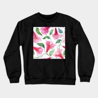 Pink tropical transparent flowers floral ornament. Lapageria flower watercolor print. Exotic Translucent floral composition Crewneck Sweatshirt